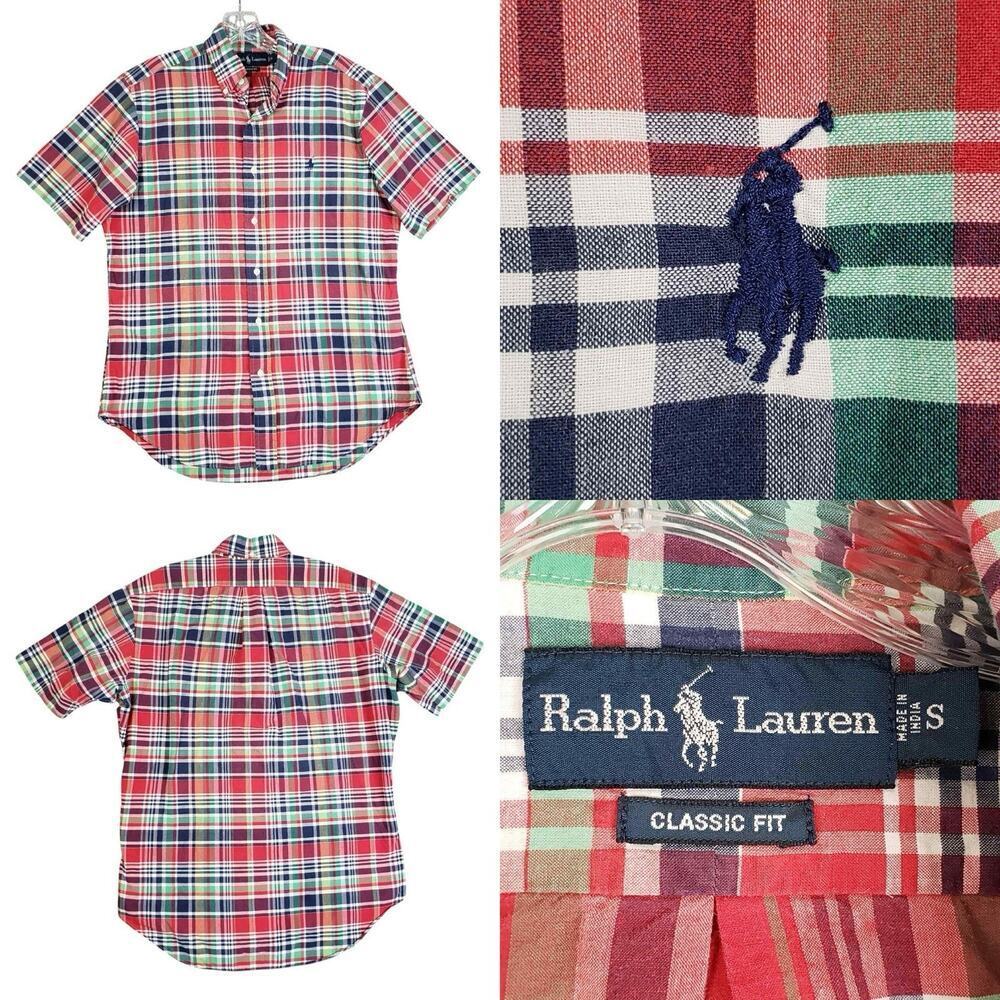 Polo Ralph Lauren Shirt Oxford Button Down Mens Small S Red Plaid SS Cotton